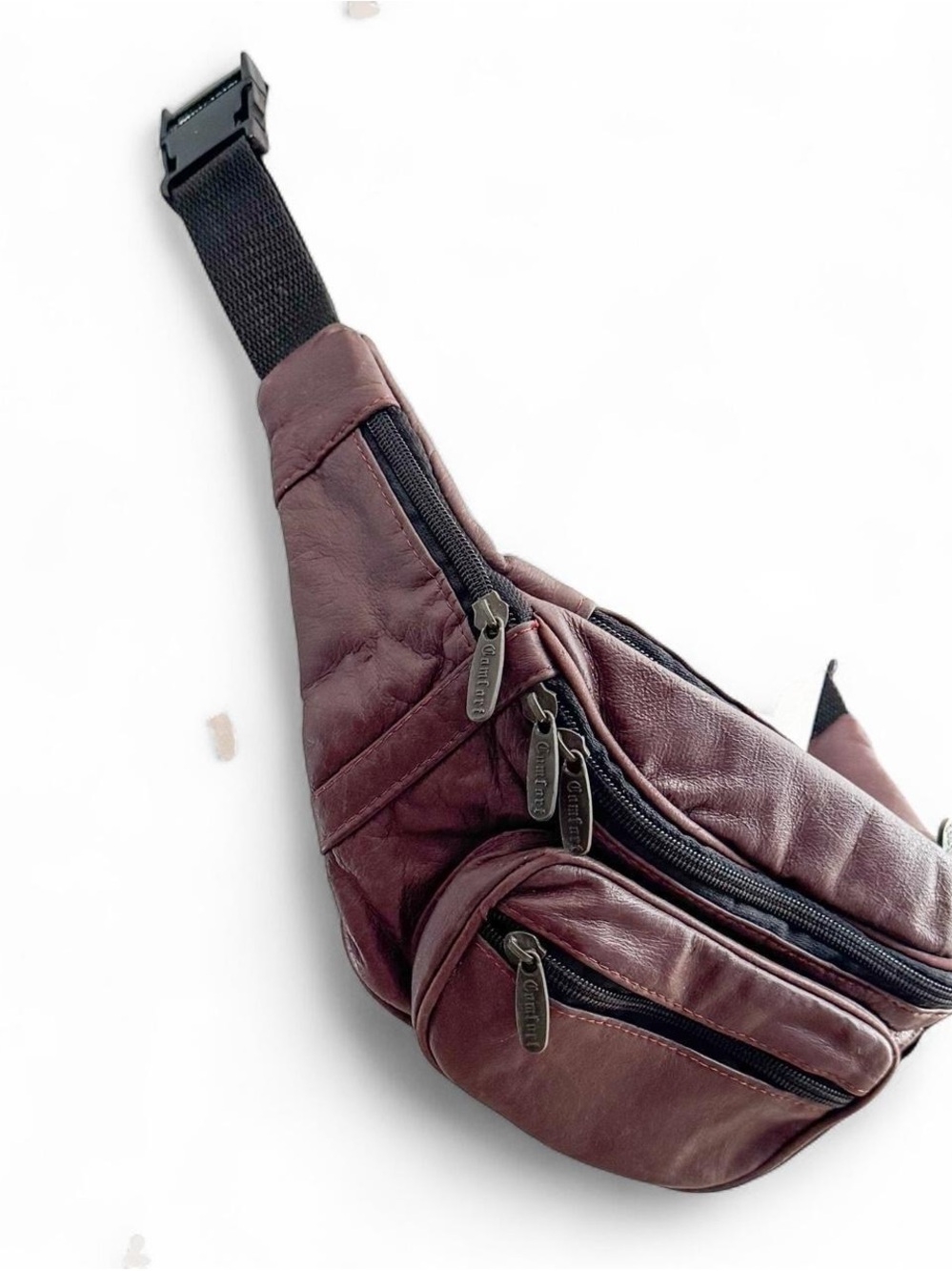 Vintage 90s Burgundy Leather Fanny Pack Belt Bag Crossbody Sling